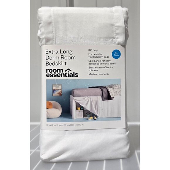 Room Essentials Raised Vaulted Dorm Room White Bed Skirt w/ 32" Drop 39" x 80" - Picture 2 of 6